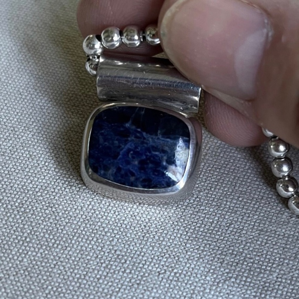 Sterling silver Lapis Vintage Pendant on beaded chain